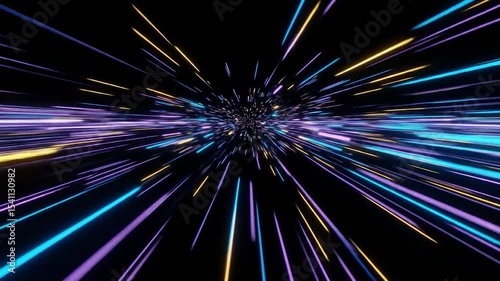 Hyperspace Jump: Abstract Light Speed Animation with Colorful Streaks on Black Background
