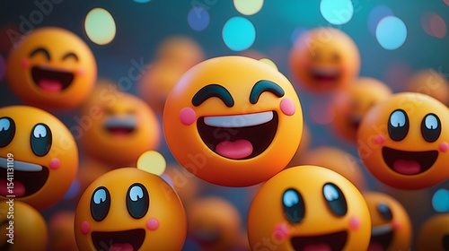 crowd of happy emoji faces. Ai Generated Images