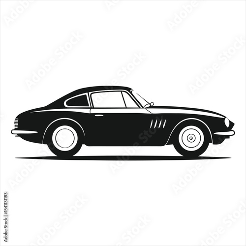 Vintage black luxury sportscar isolated on white background