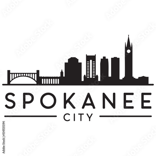 Spokane, WA skyline horizontal banner. Spokane city. Vector template for your design. Vector black silhouette. with white background