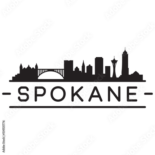 Spokane, WA skyline horizontal banner. Spokane city. Vector template for your design. Vector black silhouette. with white background