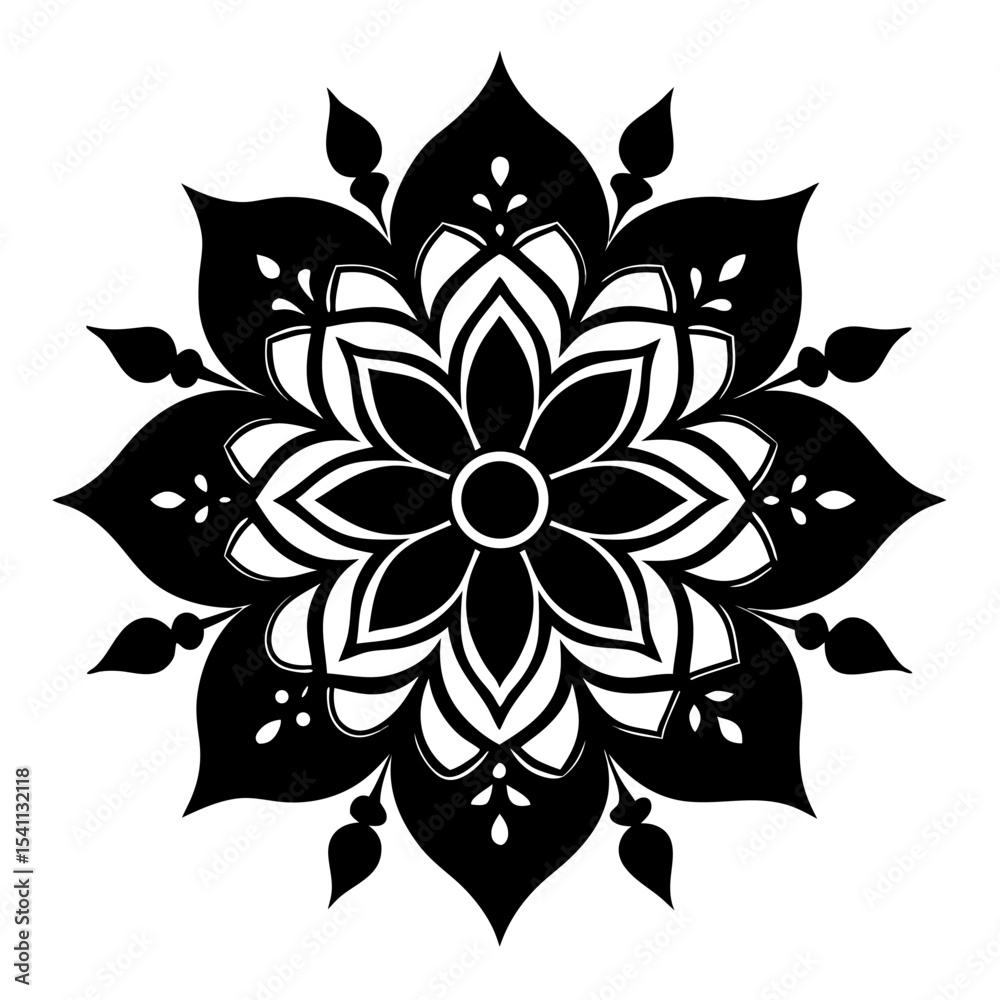 Fototapeta premium Snowflake-Like Floral Mandala with Angular Petals and Lattice Details