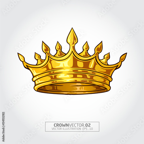 Crown Vector Illustration. 3d royal golden crown. Textured king gold crown. 