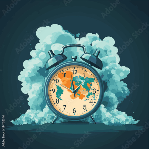 Planet Earth as a Ringing Alarm Clock Emitting Pollution Smoke - Urgent Climate Change Warning Vector Concept Illustration about Global Warming Environmental Crisis Danger