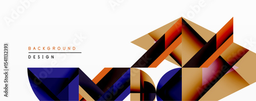 Abstract geometric pattern. Bold shapes overlap creating dynamic visual effect. Warm colors contrast cool tones. Modern design element for backgrounds, presentations.
