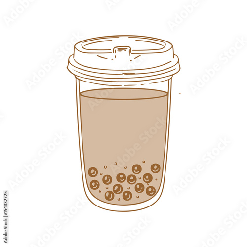 Boba tea, latte, and bubble chocolate drinks, hand-drawn in a linear style. Illustrations of cups with boba drinks for posters, cards, cafe menus, and graphic design.
