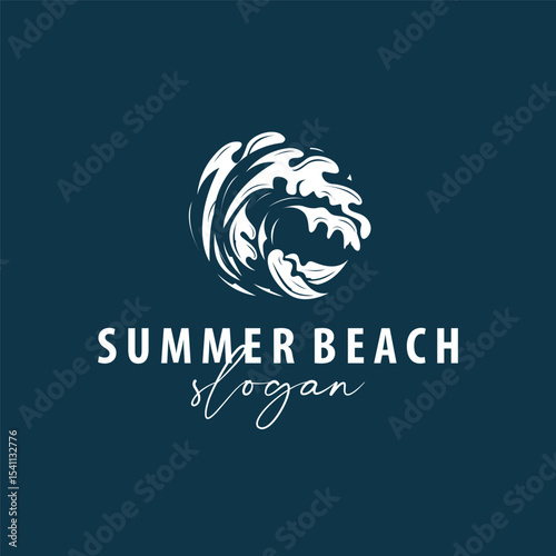 summer vacation with minimalist beach summer logo concept with palm tree and ocean logo concept illustration symbol template
