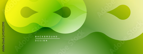Abstract green gradients create flowing shapes. Modern design evokes fluidity, freshness, positive energy. Minimalist composition suits various applications.