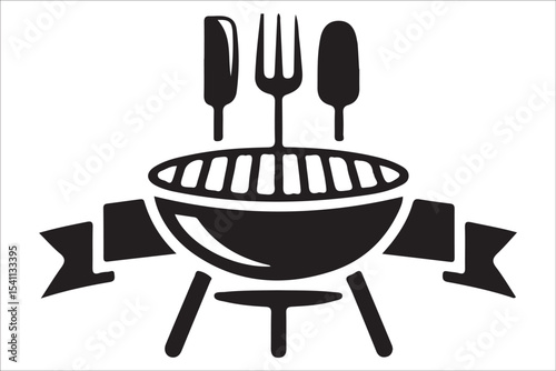  BBQ Grill and Food Silhouette Set – Summer Barbecue Vector Icons.
