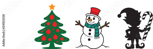Christmas tree snowman elf holiday clipart set