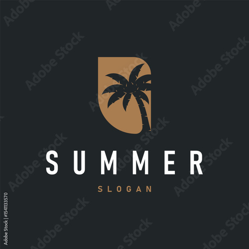 summer vacation with minimalist beach summer logo concept with palm tree and ocean logo concept illustration symbol template