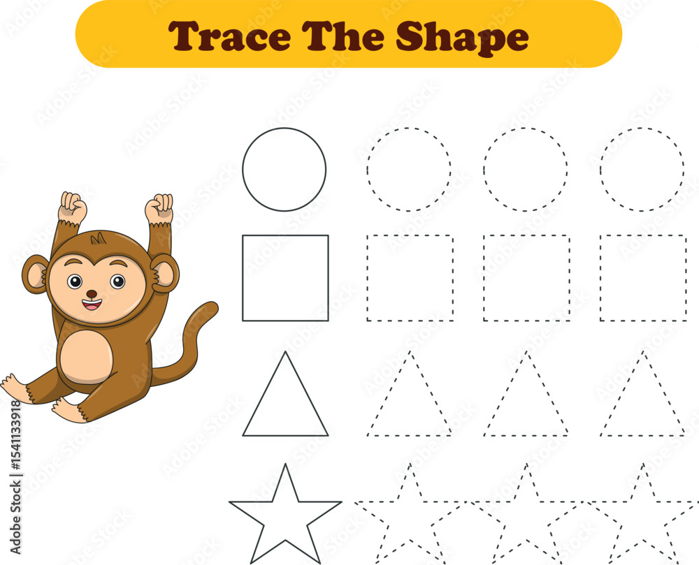 Fototapeta premium Tracing lines of different shape for kids with monkeys. Vector Illustration
