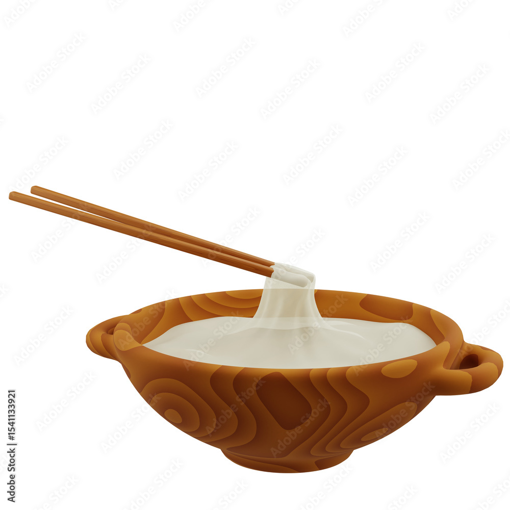 3D illustration of traditional papeda served in a wooden bowl with chopsticks, featuring a creamy and sticky texture perfect for food and cultural visuals. 3D illustration of traditional papeda served in a wooden bowl with chopsticks, featuring a creamy and sticky texture perfect for food and cultural visuals.