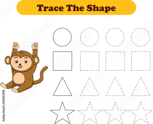 Tracing lines of different shape for kids with monkeys. Vector Illustration