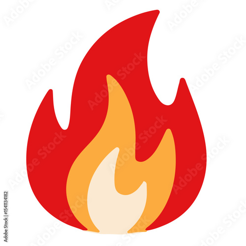 Stylized flame illustration, vibrant red and orange hues.