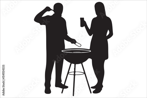  BBQ Grill and Food Silhouette Set – Summer Barbecue Vector Icons.