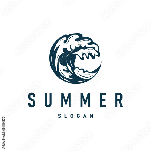 summer vacation with minimalist beach summer logo concept with palm tree and ocean logo concept illustration symbol template