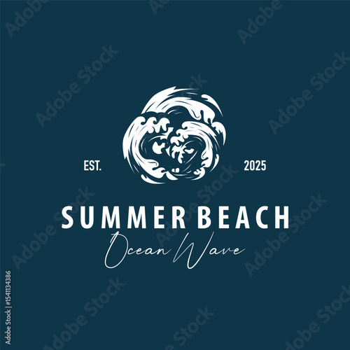 summer vacation with minimalist beach summer logo concept with palm tree and ocean logo concept illustration symbol template