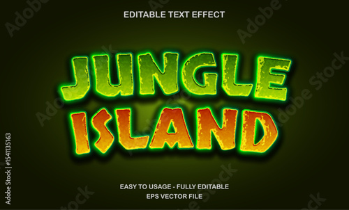 Jungle island text, editable text effect template, 3d bold shiny, neon glow title movie text style