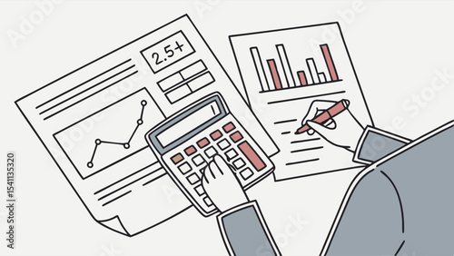 Businessperson Analyzing Financial Data with Calculator and Graphs.