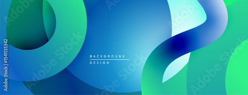 Abstract fluid shapes, vibrant blues, greens create dynamic background. Smooth gradients suggest movement, depth. Modern design element.