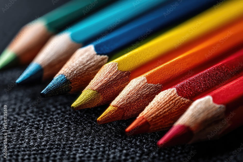 Obraz premium Close-up view of colored pencils arranged in a row.