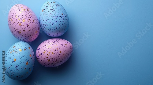 Four speckled eggs arranged on a vibrant backdrop.