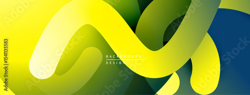 Abstract flowing ribbons, vibrant yellow, green, blue hues. Modern design, smooth gradients create dynamic composition.