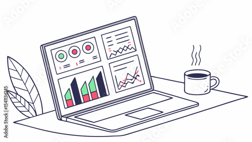 Laptop with Data Visualization and Coffee.