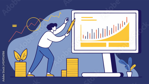 Person Drawing Upward Trending Graph on Computer Screen.