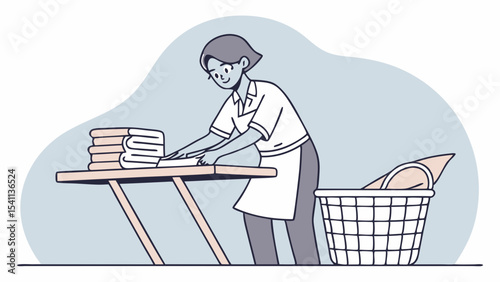 Woman Ironing Clothes on a Folding Ironing Board.