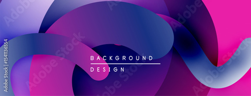 Abstract fluid shapes blend, creating vibrant purple, blue, pink gradients. Modern design emphasizes smooth transitions, dynamic composition.