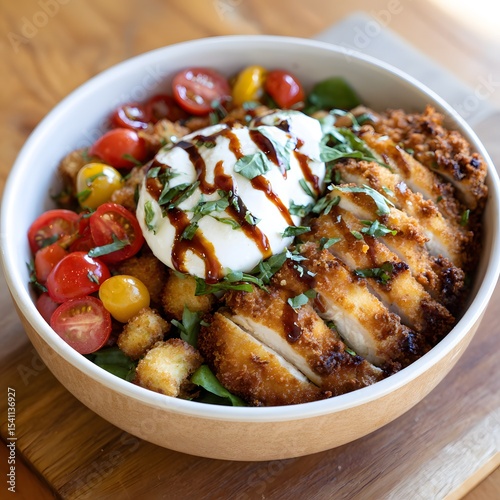 Crispy Chicken Bowl Burrata Salad Tomatoes