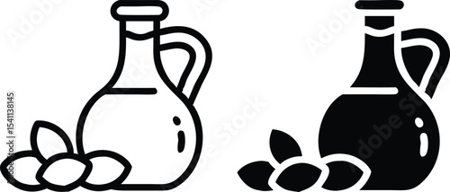 Minimalist Line Art Oil Bottle with Olives Icon in Vintage Vector Style