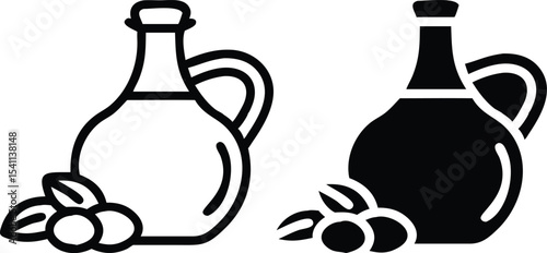 Minimalist Line Art Oil Bottle with Olives Icon in Vintage Vector Style