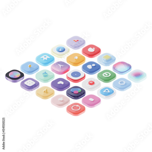 Colorful 3D App Buttons for Web and Mobile Interface Design