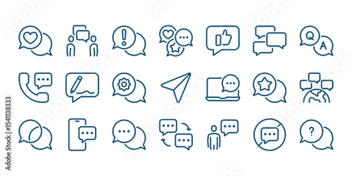 Dialogue, communication, conversation or chatting related editable stroke outline icon isolated on white background flat vector illustration.