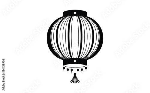 Black and White Oriental Hanging Lantern Illustration