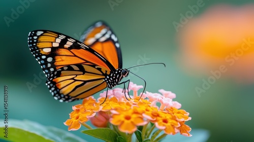 Colorful Monarch Butterfly Perched on Flower Petals with a Soft Blurred Background in a Natural Garden Setting