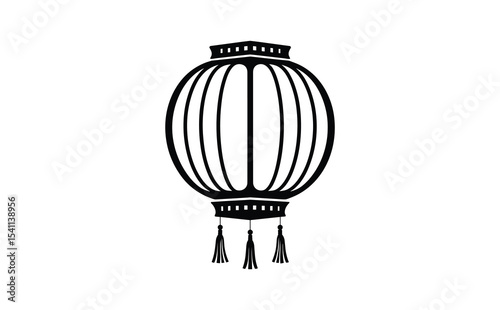 Black and White Oriental Hanging Lantern Illustration
