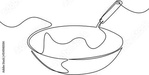 Pan kitchen continuous line. Continuous one line drawing pan kitchen. Kitchen, equipment concept. Single line drawing, Vector Illustration