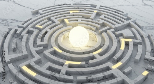 Illuminated Path: A mesmerizing perspective of a labyrinth of success, guiding through a complex puzzle of challenges in pursuit of triumph.