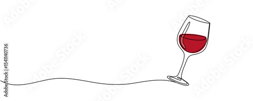 Continuous one line drawing of glass of red wine. Minimalist linear concept of celebrate and cheering. Editable stroke Vector illustration