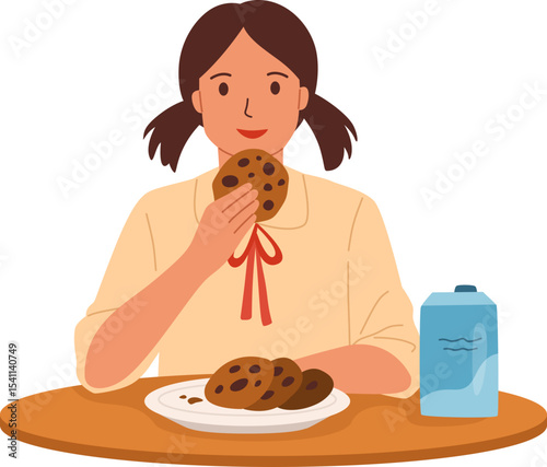 Girl Eating Cookies with Milk

