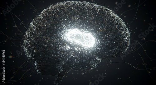 Illuminated Mind: A mesmerizing digital illustration of the human brain, its intricate neural pathways glowing with an ethereal light against a dark background.  