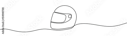 Continuous one line drawing motor racing helmet with closed glass visor. For car, motorcycle sport, race, motocross or biker club, motorsport competition. Editable stroke