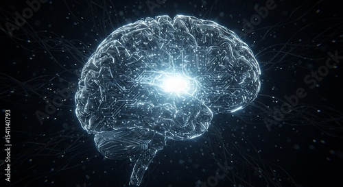 Mind's Eye: A captivating digital illustration of the human brain, showcasing neural networks with a brilliant, ethereal glow, symbolizing intelligence and thought. 