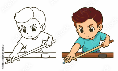 man playing pool billiard coloring page for kids