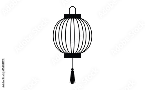 Black and White Oriental Hanging Lantern Illustration