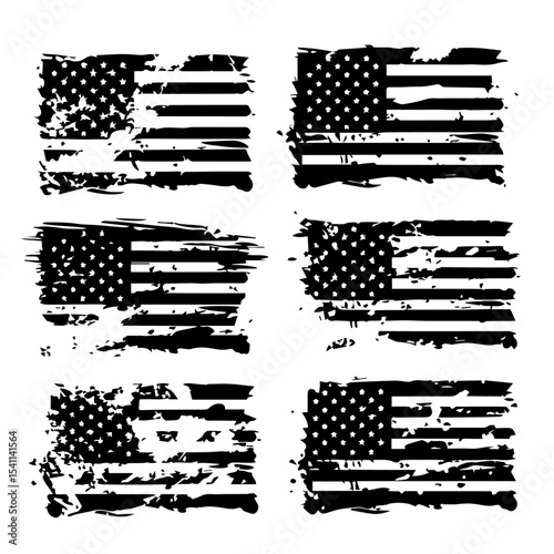 Set of abstract Grunge American flag. distressed USA flag. Vintage American flag